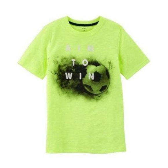 Boys Carters Soccer Shirt 4/5 "AIM TO WIN" Yellow Short Sleeve Crew Tee - Picture 1 of 2
